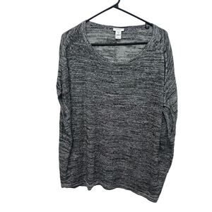 Pure Jill XL Petite Gray Linen Blend Short Sleeve Knit Sweater Top Minimalist